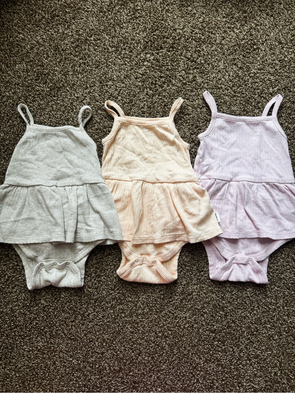 Lot of 3 Gerber Baby Girls Pointelle Knit Ruffle One-Piece Bodysuits 18 Months